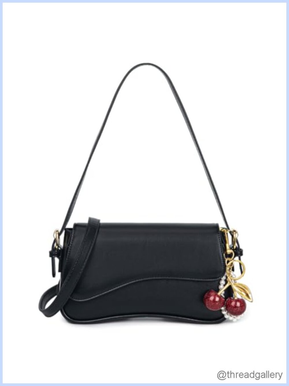 PU Leather Hobo Shoulder Bag with Cherry Pendant Crossbody Purse